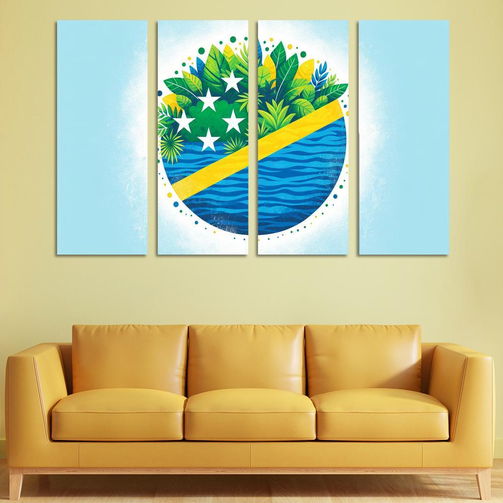 Nature's Guardians The Flag of the Solomon Islands 4 Piece HD Modern Canvas Panels-Original Frame