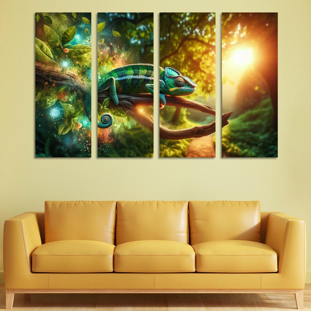 Chameleons Masters of Color and Camouflage 4 Piece HD Modern Canvas Panels-Original Frame