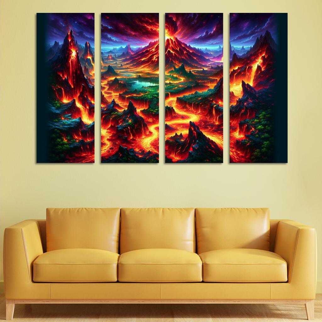 The Ember Nexus 4 Piece HD Modern Canvas Panels-Original Frame