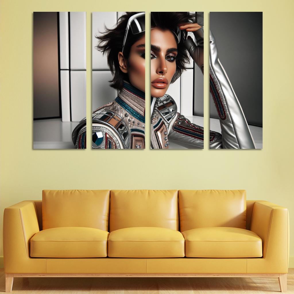 Retro Futurism Fashioning the Future 4 Piece HD Modern Canvas Panels-Original Frame