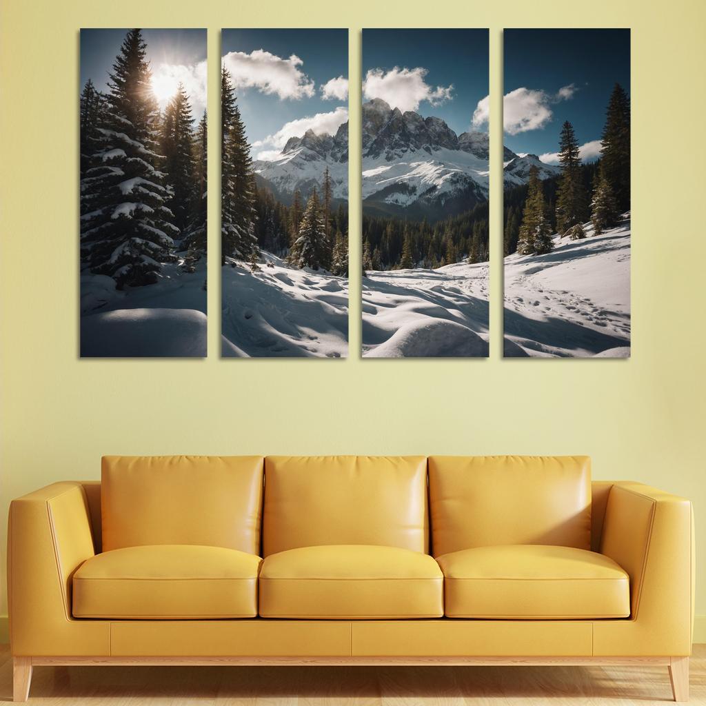 The Serene Peaks Of Snowy Mountain Range Multi-panel Paintings
