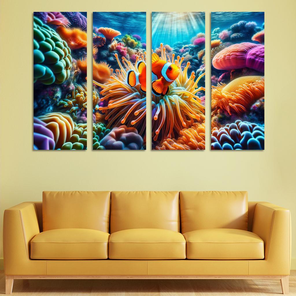 Guardians of the Reef The Life of Clownfish 4 Piece HD Modern Canvas Panels-Original Frame