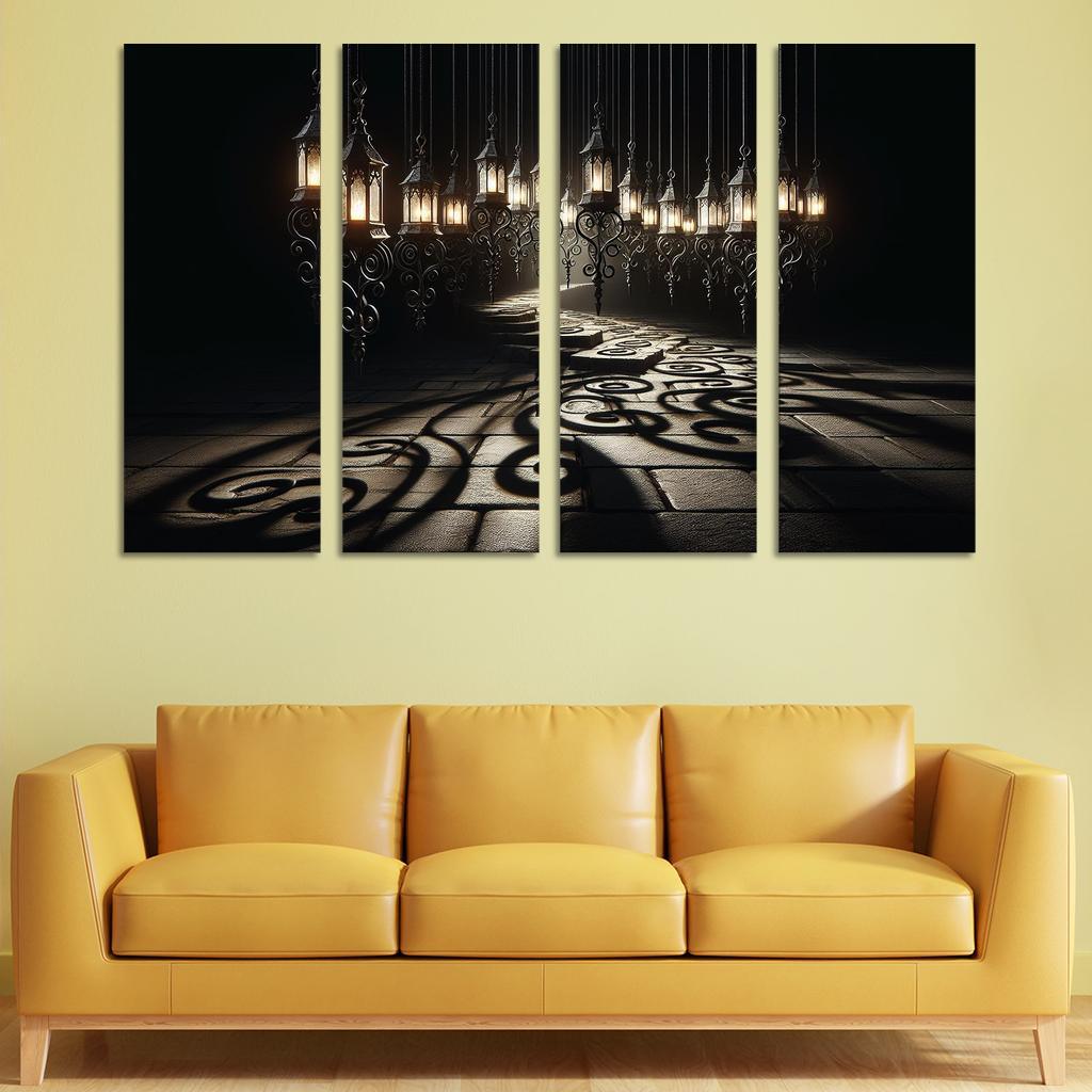 Eerie Lanterns Guiding Spirits Through the Night 4 Piece HD Modern Canvas Panels-Original Frame