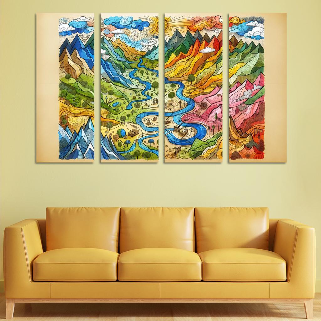 Emotional Cartography of the Heart 4 Piece HD Modern Canvas Panels-Original Frame