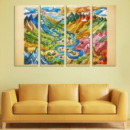 Emotional Cartography of the Heart 4 Piece HD Modern Canvas Panels-Original Frame