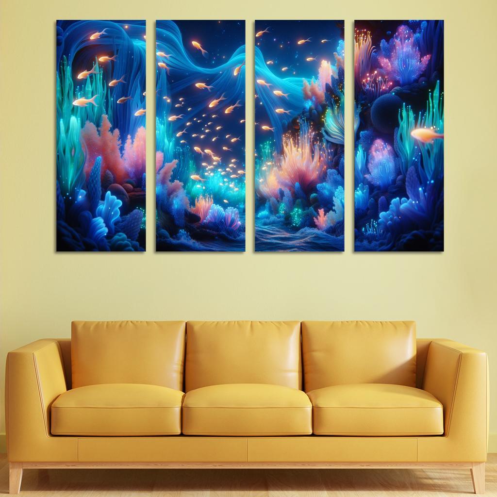 The Luminescent Depths 4 Piece HD Modern Canvas Panels-Original Frame