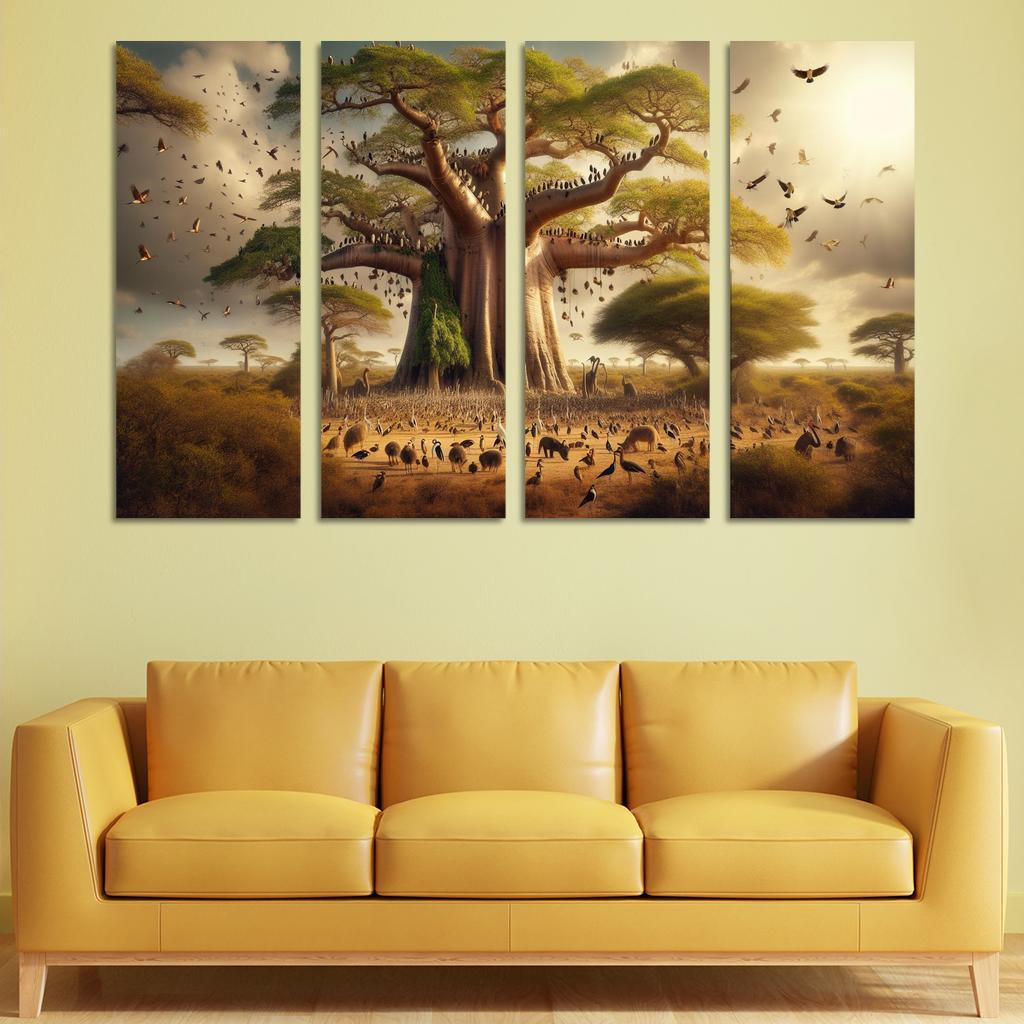 The Forgotten Giants The Baobab Tree and Its Ecosystem 4 Piece HD Modern Canvas Panels-Original Frame