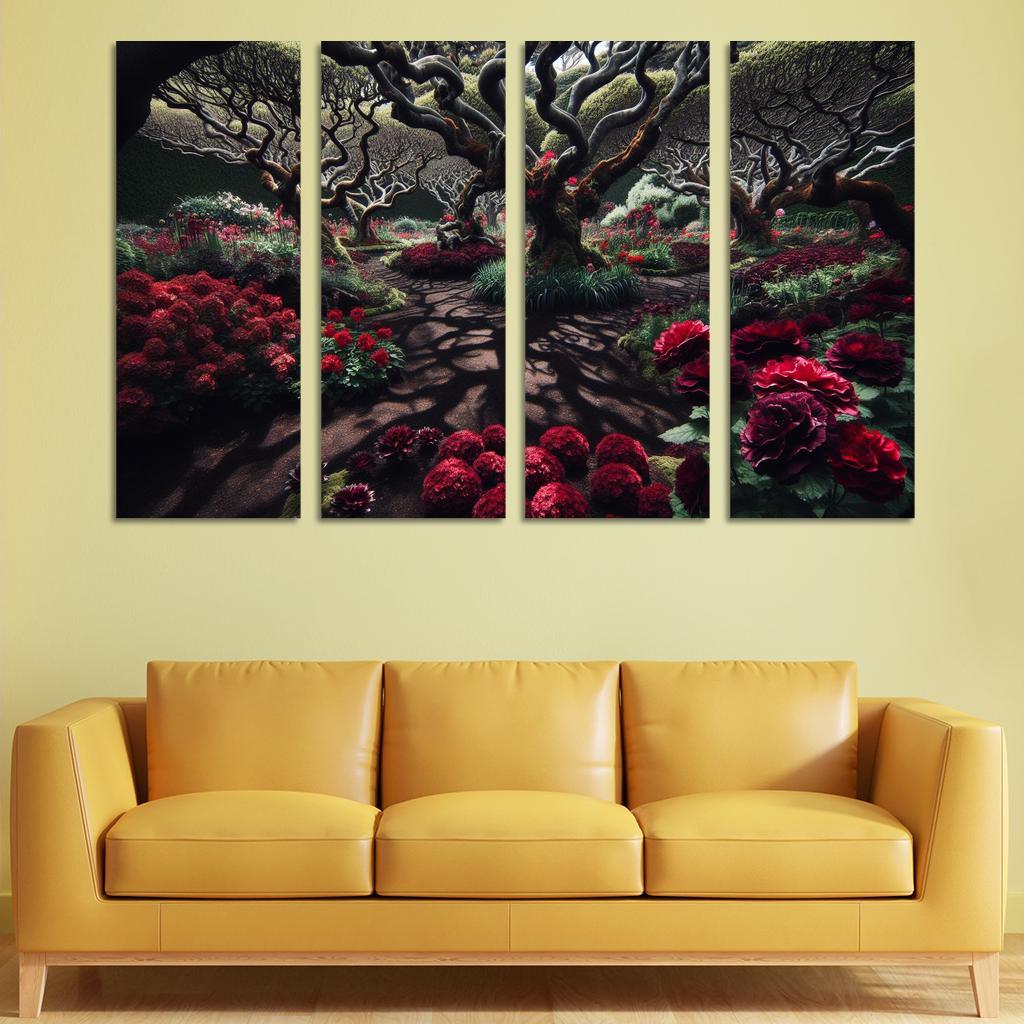 Eclipsed Garden Nature's Gothic Rebirth 4 Piece HD Modern Canvas Panels-Original Frame