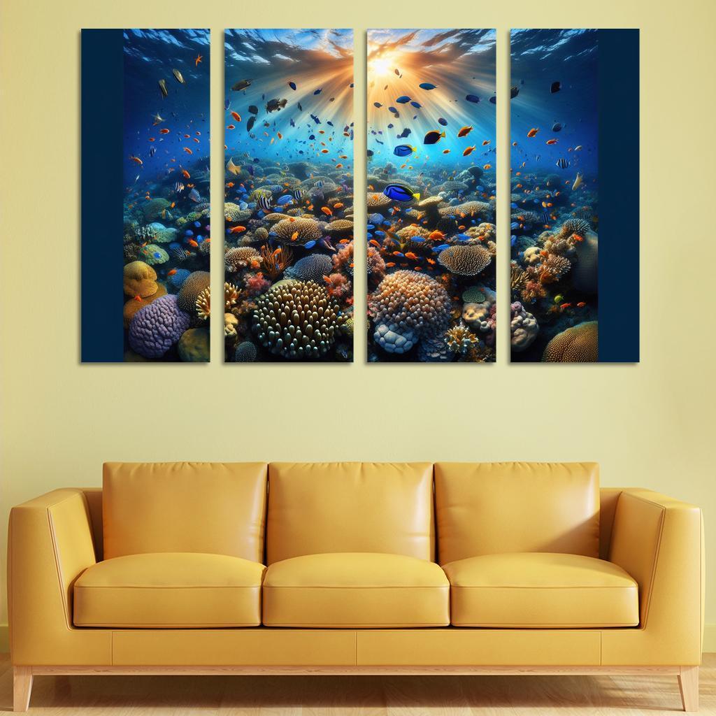 Sunset Reef Snorkel Under Vibrant Colors Custom Paintings Frame