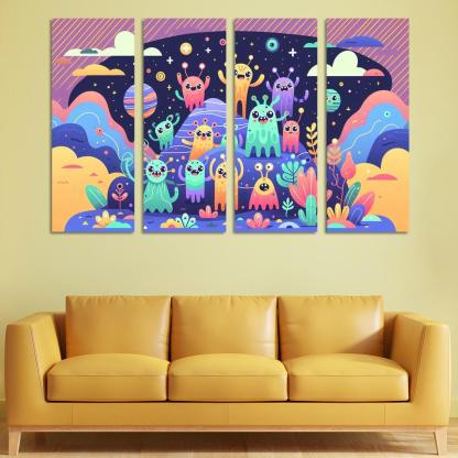 Adventure in Space 4 Piece HD Modern Canvas Panels-Original Frame