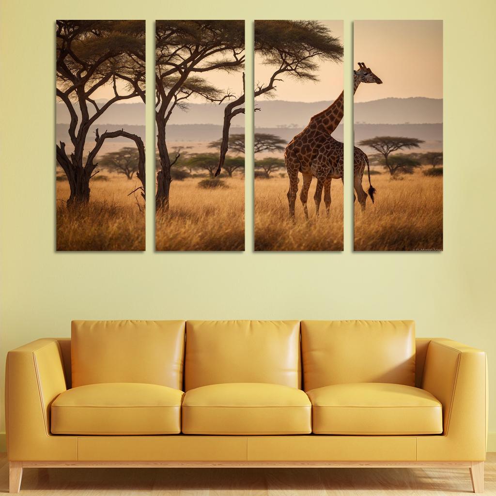 The Majestic Giraffe Grazing On Acacia Trees Framed Paintings