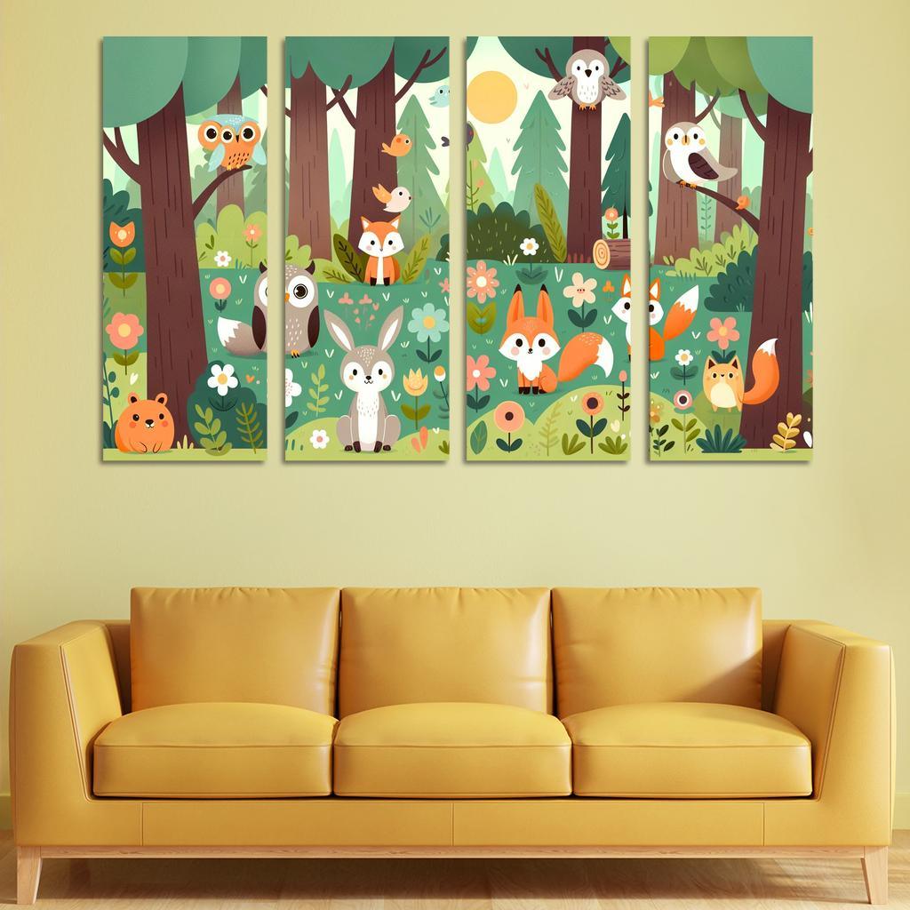 Magical Forest Creatures 4 Piece HD Modern Canvas Panels-Original Frame