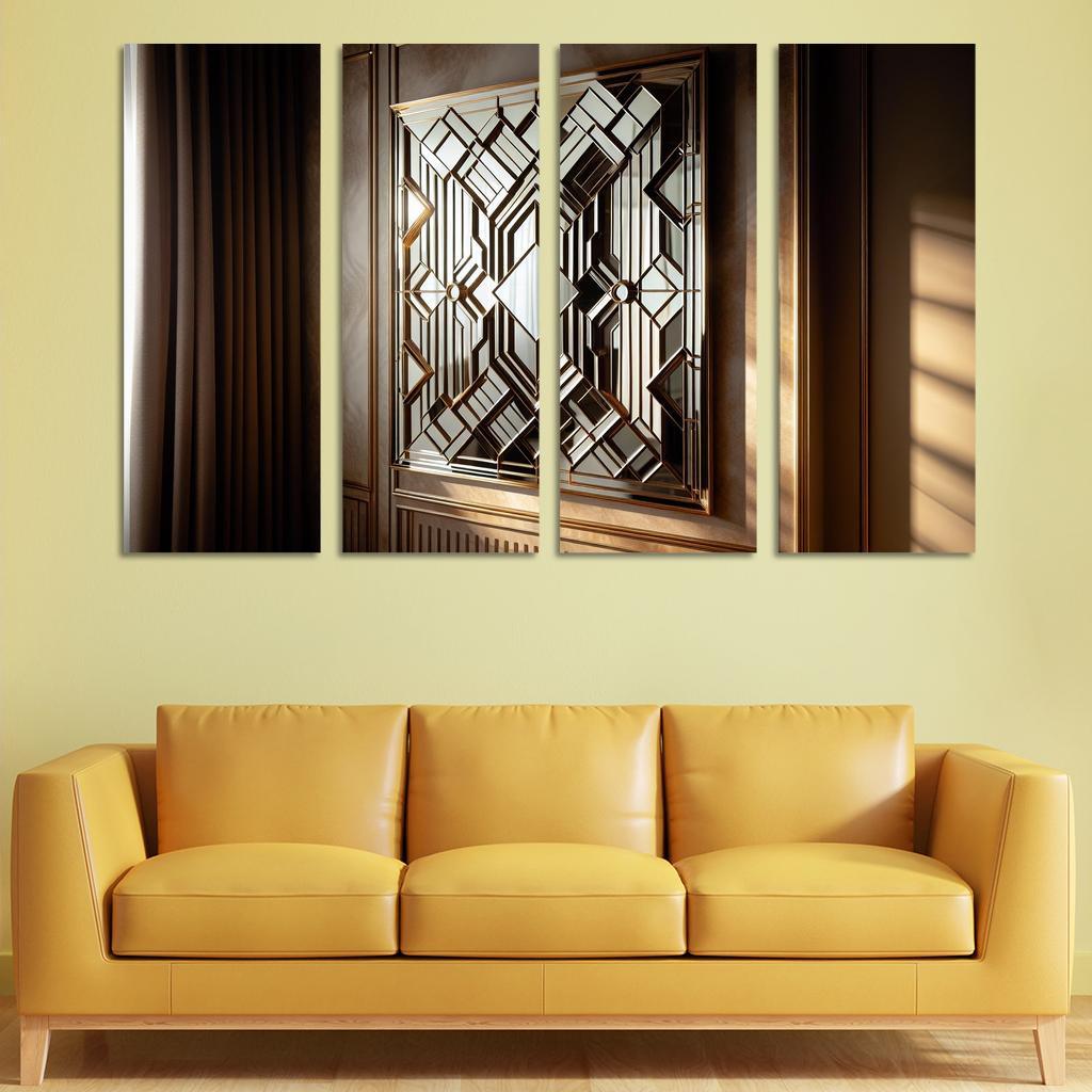 Art Deco Mirror with Geometric Design 4 Piece HD Modern Canvas Panels-Original Frame