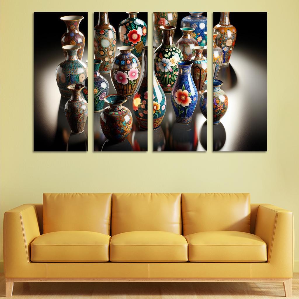 Ceramic Hand-Painted Vases 4 Piece HD Modern Canvas Panels-Original Frame