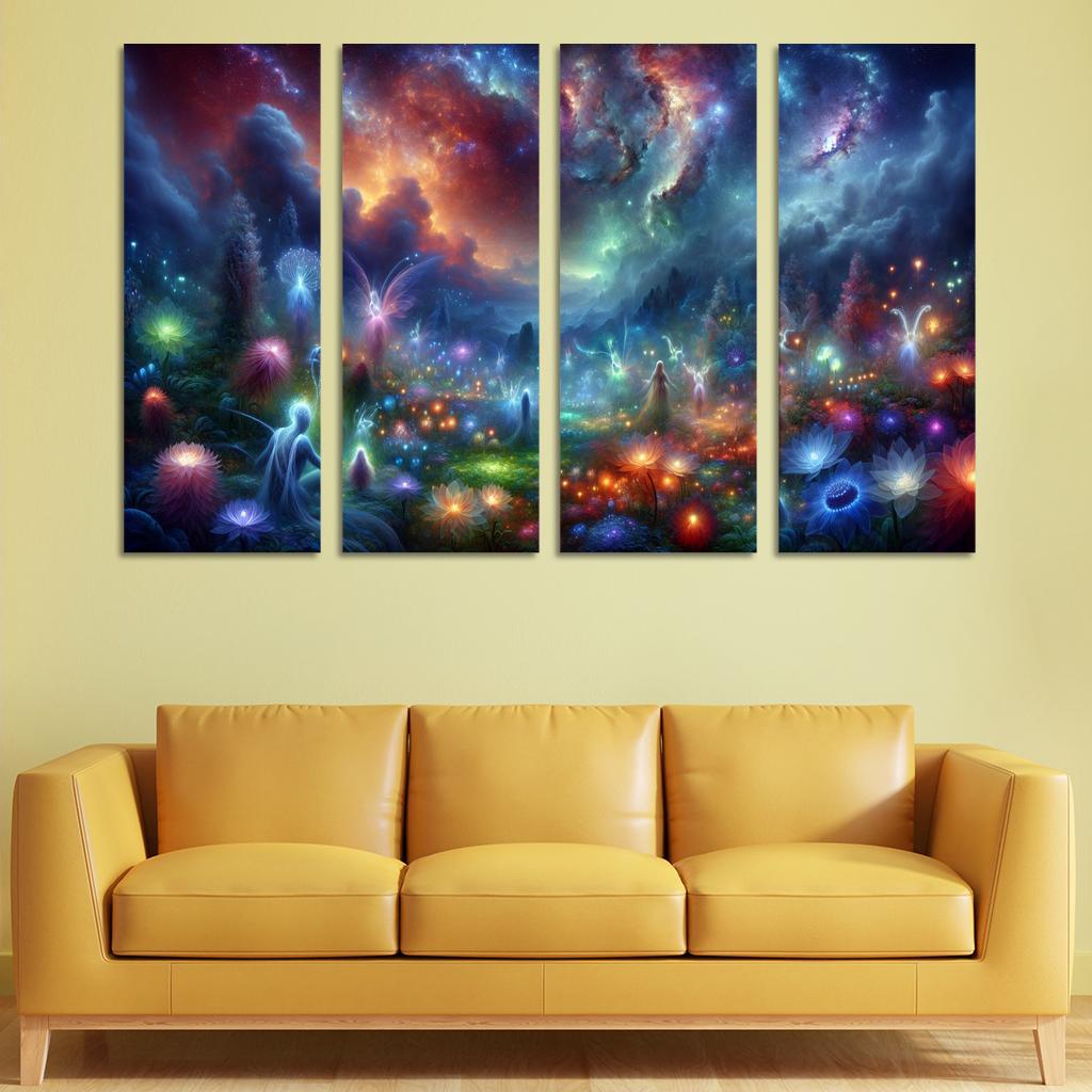 The Nebula Gardens 4 Piece HD Modern Canvas Panels-Original Frame