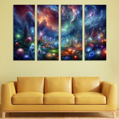 The Nebula Gardens 4 Piece HD Modern Canvas Panels-Original Frame
