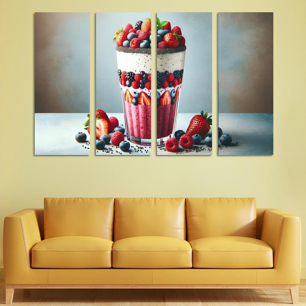 Almond Berry Bliss Smoothie 4 Piece HD Modern Canvas Panels-Original Frame