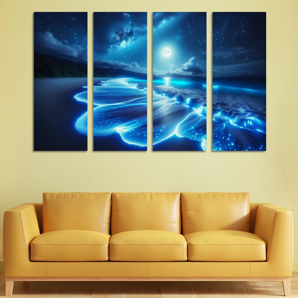 Mystic Moonlight Beach Modern Paintings Frame