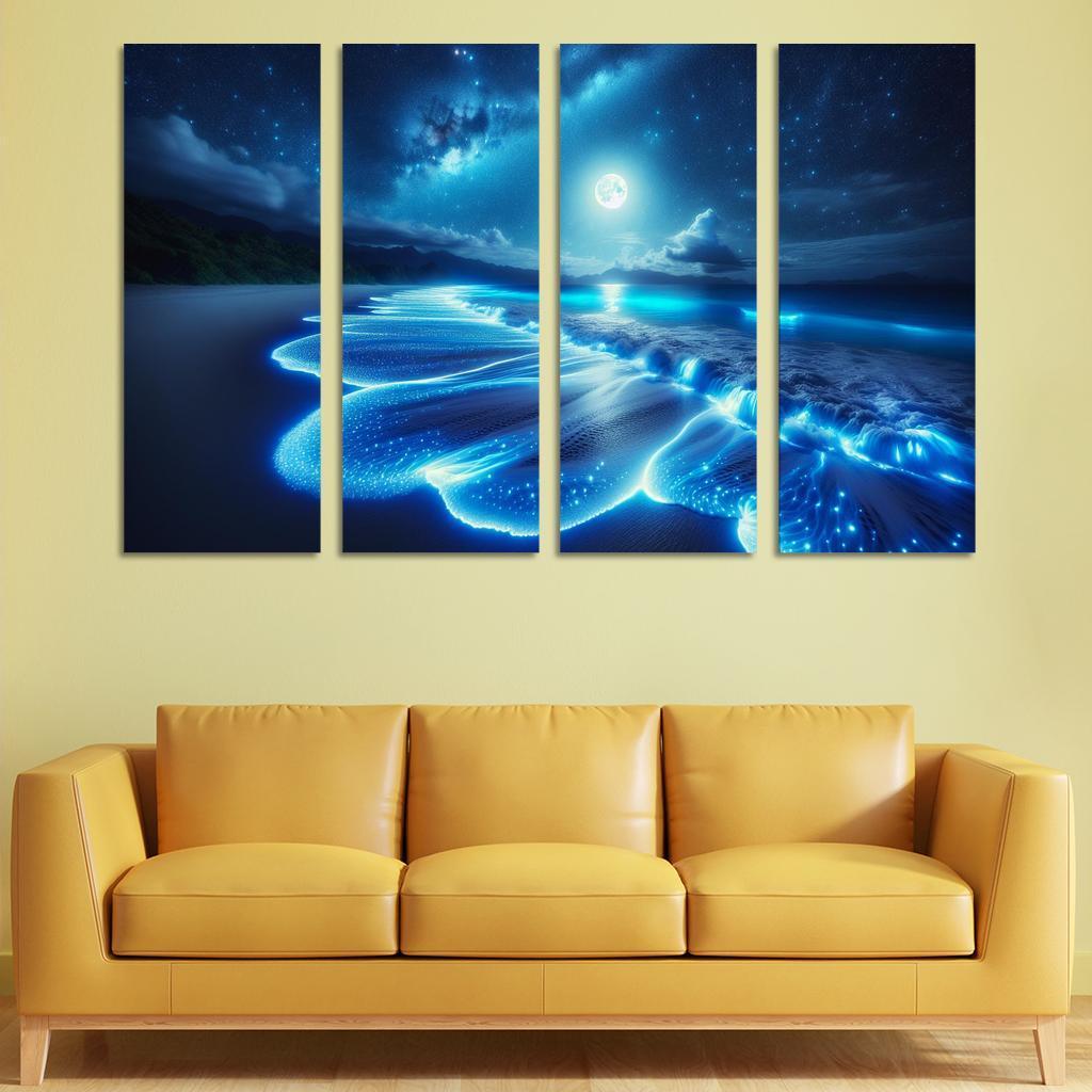 Mystic Moonlight Beach Modern Paintings Frame