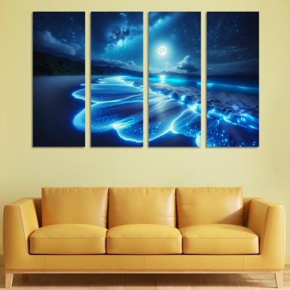 Mystic Moonlight Beach Modern Paintings Frame