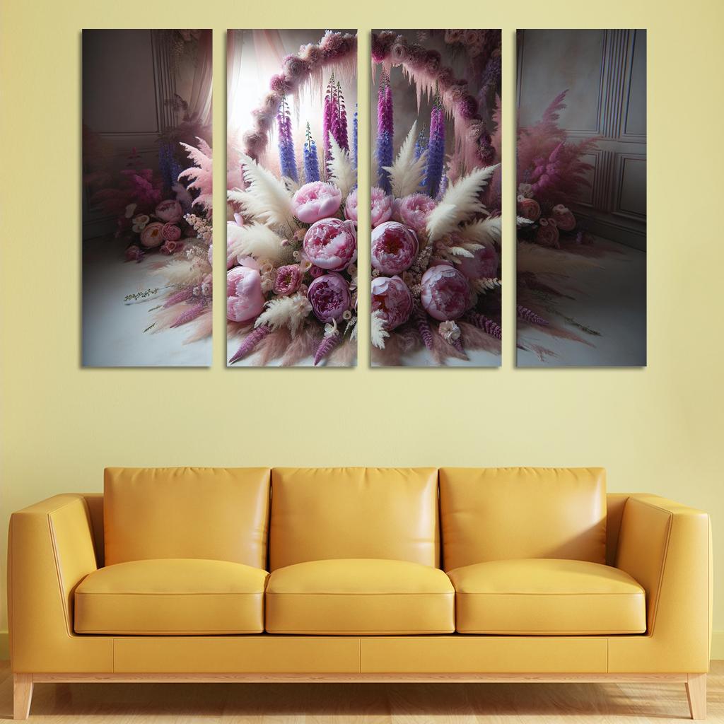 Ethereal Garden A Fairy Tale Floral Display 4 Piece HD Modern Canvas Panels-Original Frame
