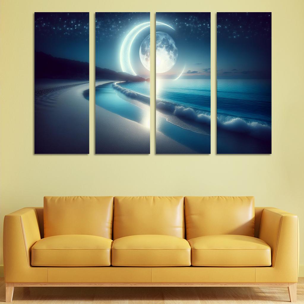 Crescent Moon Beach Lunar Views Abstract Paintings Frame