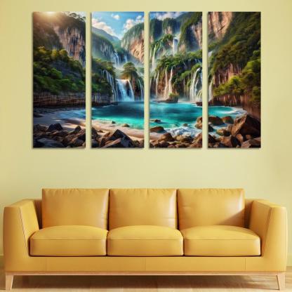 Cascading Waters Beach With Waterfalls Custom Paintings Frame
