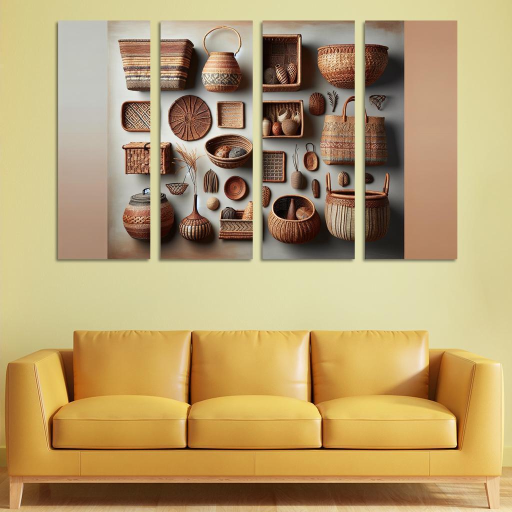 Artisan-Made Woven Baskets 4 Piece HD Modern Canvas Panels-Original Frame