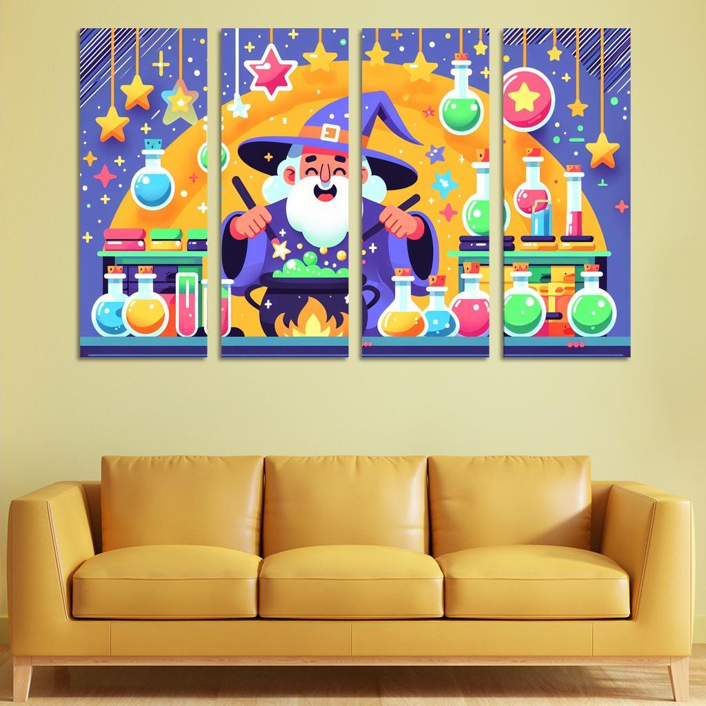 Whimsical Wizard Workshop 4 Piece HD Modern Canvas Panels-Original Frame