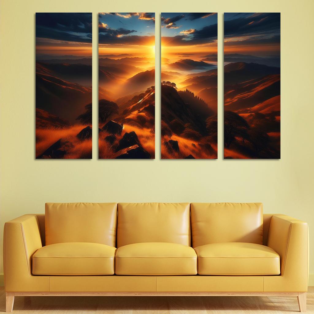The Radiant Glow Of Sunrise Over Hilltops Custom Paintings Frame