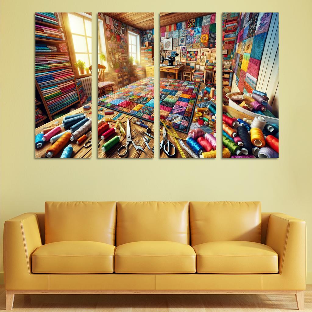 Quilting Stitching Together Memories 4 Piece HD Modern Canvas Panels-Original Frame