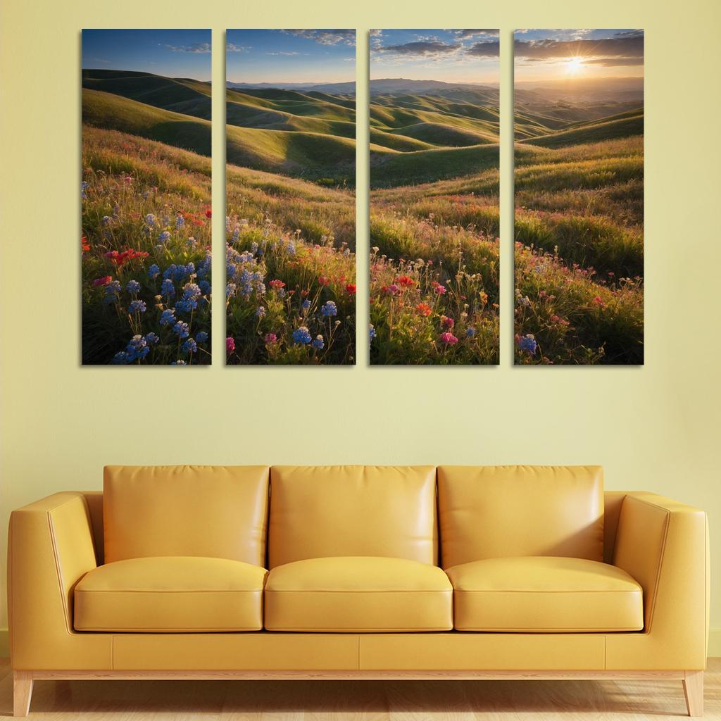 The Colorful Embrace Of Flowering Hillsides Multi-panel Paintings
