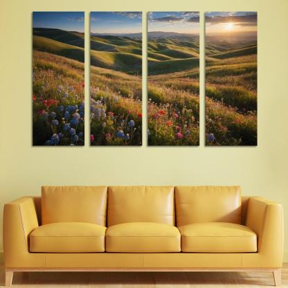 The Colorful Embrace Of Flowering Hillsides Multi-panel Paintings
