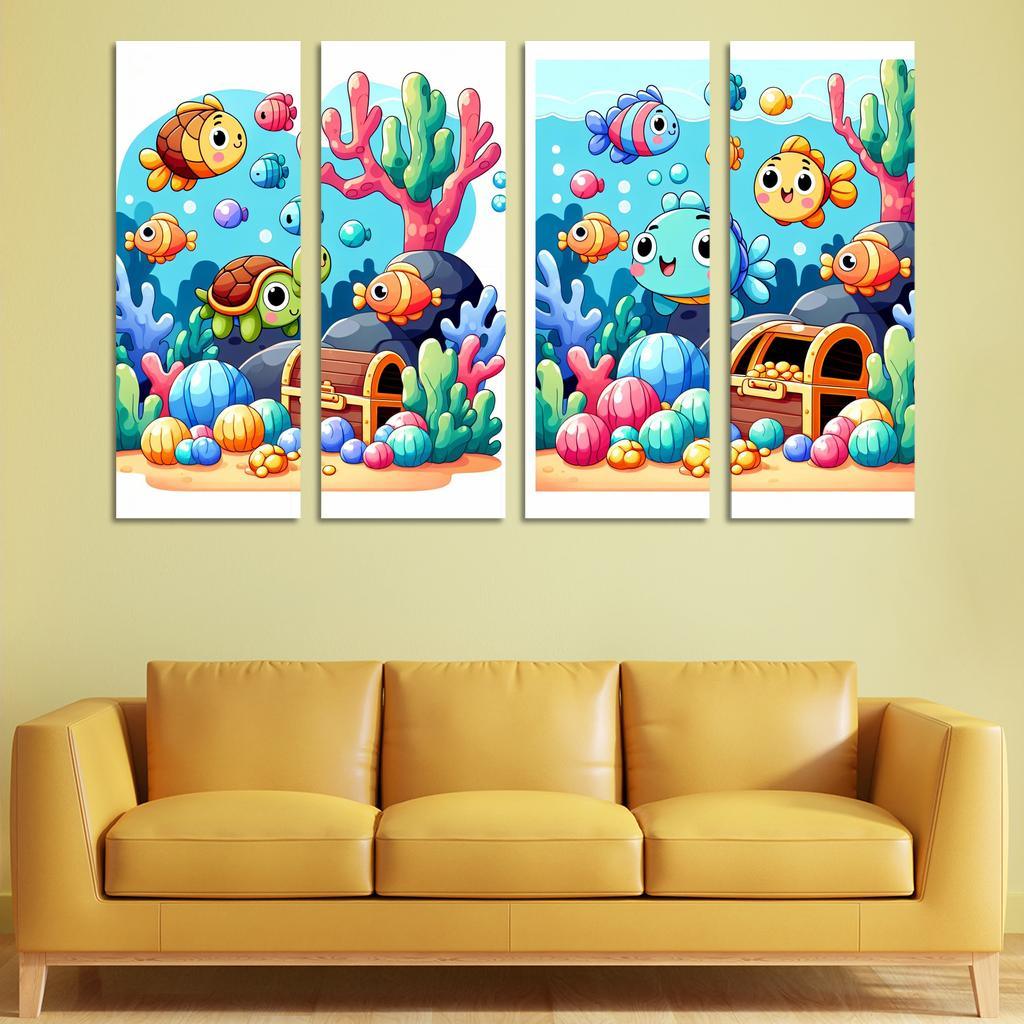 Underwater Treasure Hunt 4 Piece HD Modern Canvas Panels-Original Frame