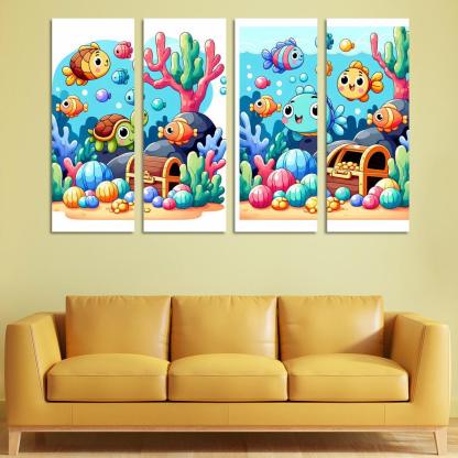 Underwater Treasure Hunt 4 Piece HD Modern Canvas Panels-Original Frame