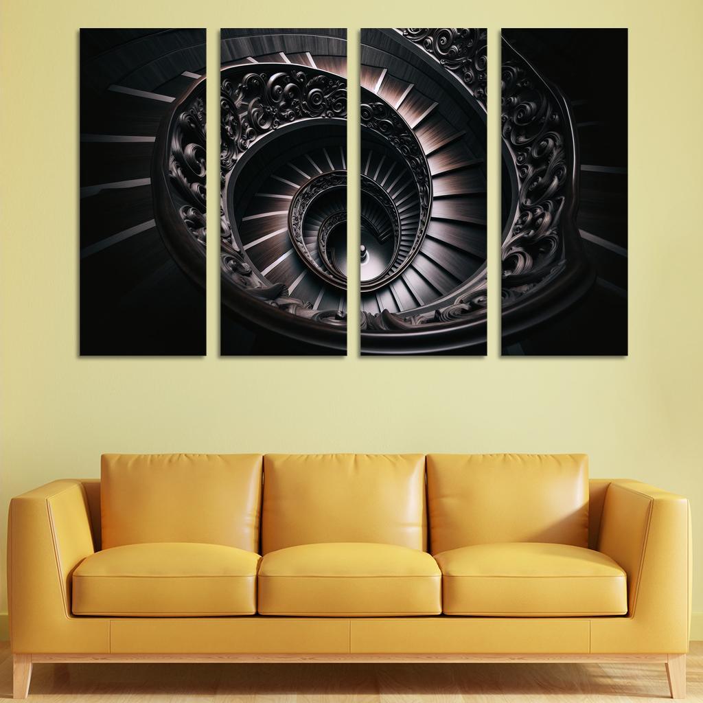 Gothic Spiral Stairs A Descent into Mystery 4 Piece HD Modern Canvas Panels-Original Frame
