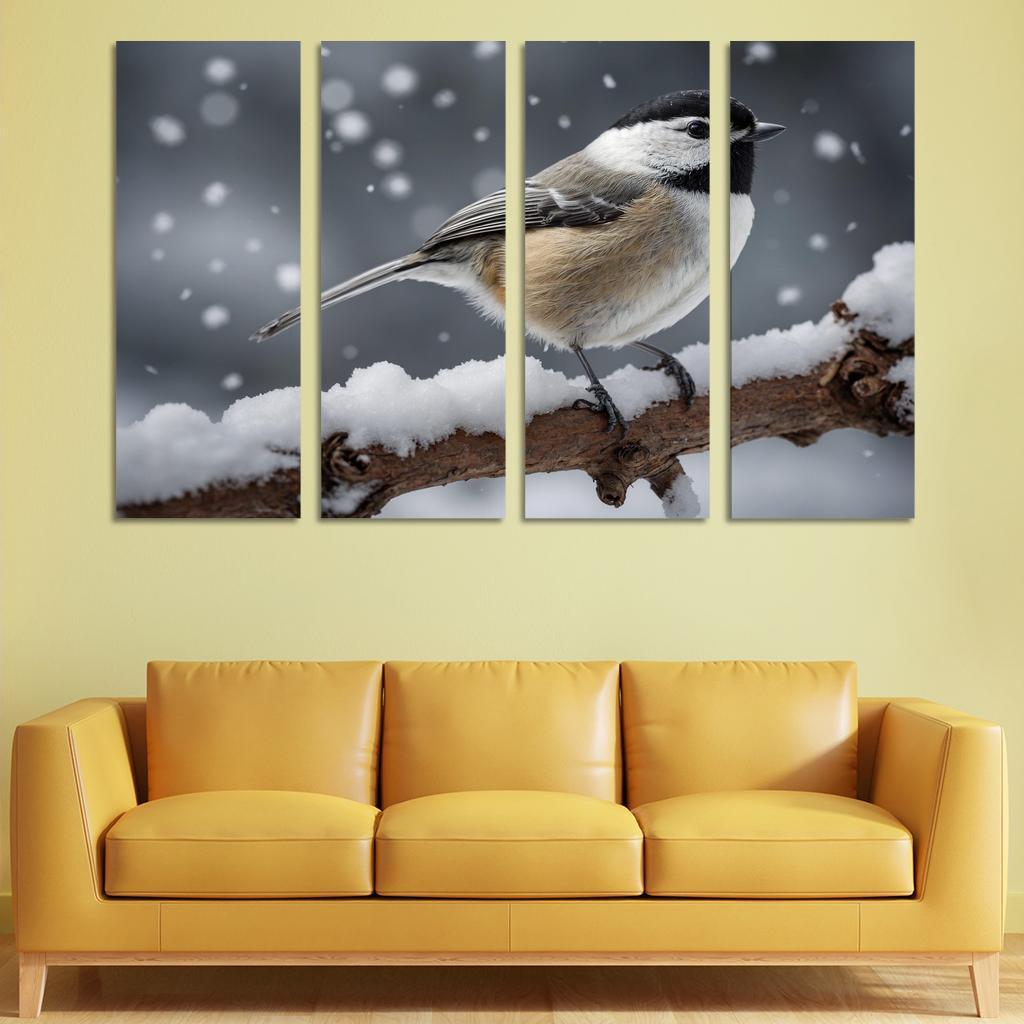 The Elegant Black-capped Chickadee In The Winter Canvas Paintings Frame