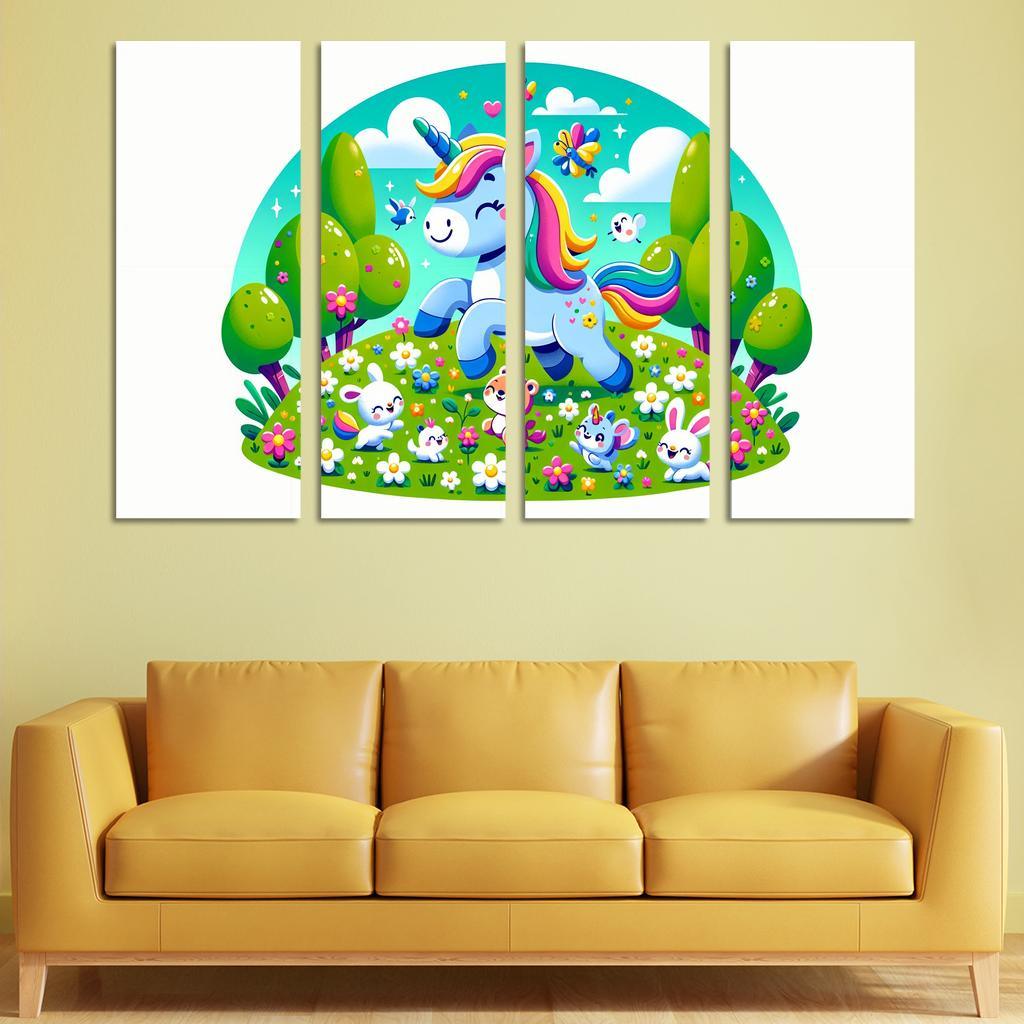 Rainbow Unicorn Friends 4 Piece HD Modern Canvas Panels-Original Frame