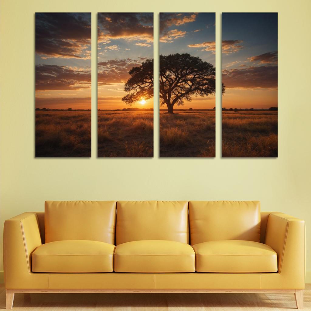 The Glowing Vistas Of Sunset Over The Plains Multi-panel Paintings