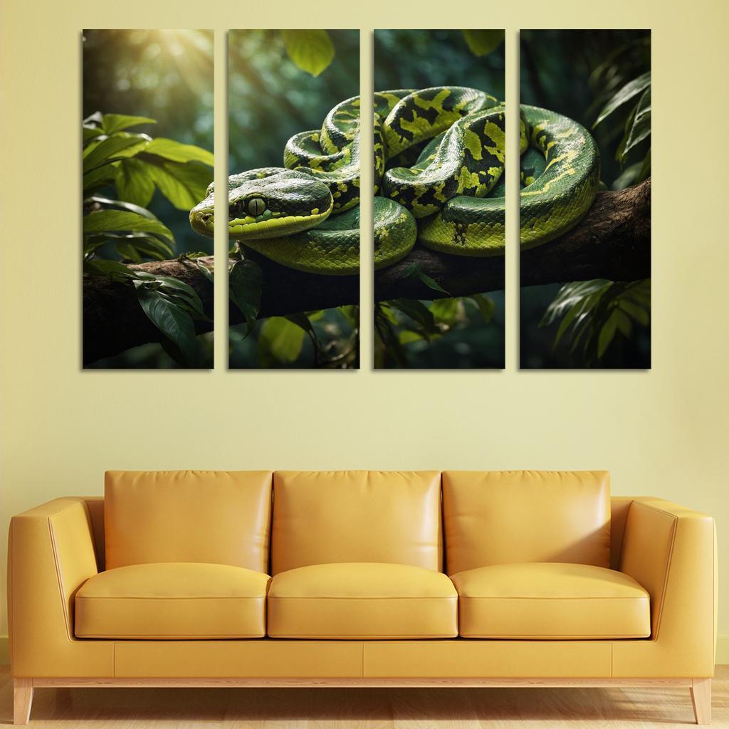 The Elegant Green Tree Python In A Tropical Setting Framed Paintings