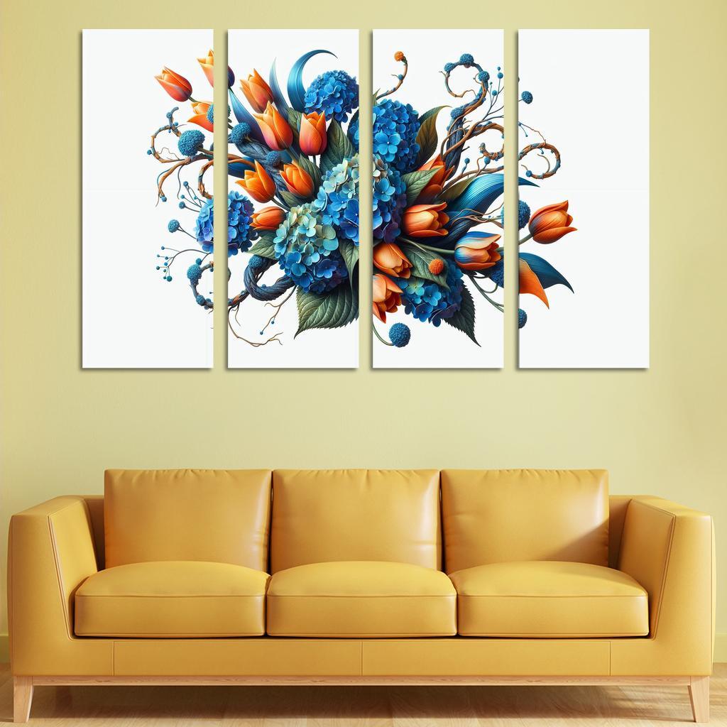 Sculpted Nature An Artistic Floral Installation 4 Piece HD Modern Canvas Panels-Original Frame