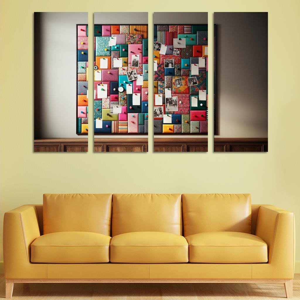 Fabric-Covered Cork Bulletin Board 4 Piece HD Modern Canvas Panels-Original Frame