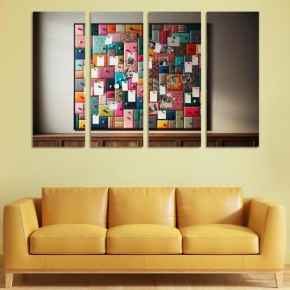 Fabric-Covered Cork Bulletin Board 4 Piece HD Modern Canvas Panels-Original Frame