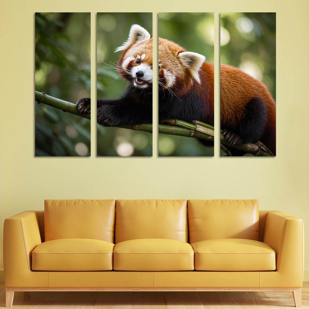 The Enigmatic Red Panda In The Bamboo Forest Framed Paintings