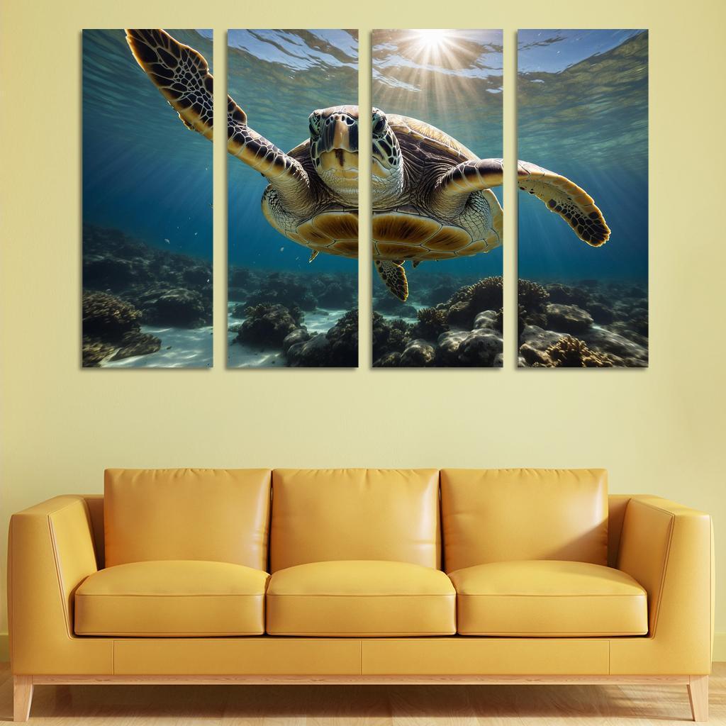 The Stunning Green Sea Turtle In Tropical Waters Canvas Paintings Frame