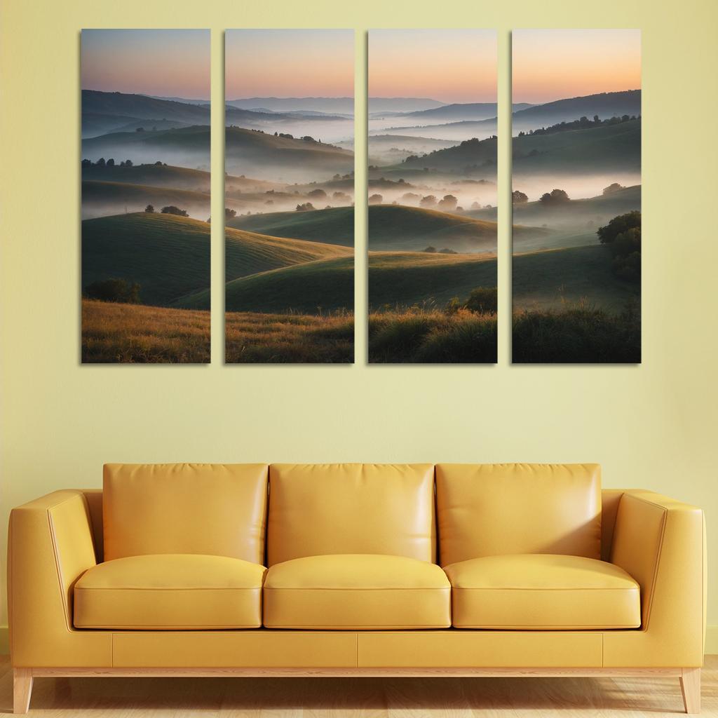 The Celestial Dawn Over Misty Hills Modern Paintings Frame