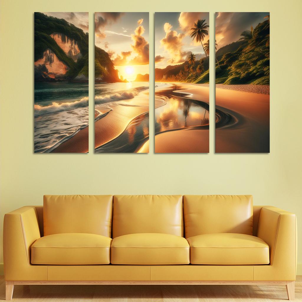 Crescent Moon Beach A Hidden Paradise Modern Paintings Frame