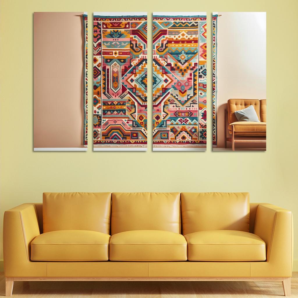 Bespoke Kilim Area Rug 4 Piece HD Modern Canvas Panels-Original Frame