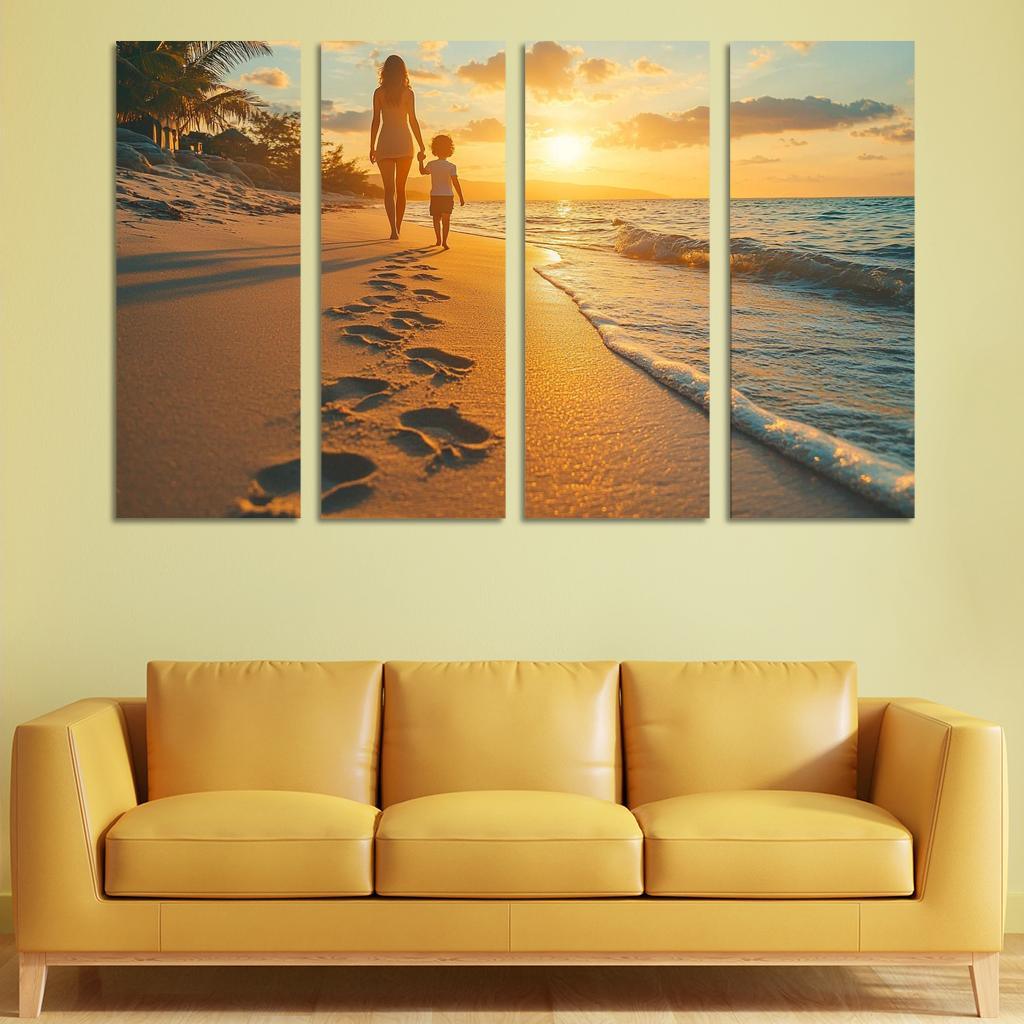 Footprints In The Sand A Mothers Guiding Steps Canvas Paintings Frame