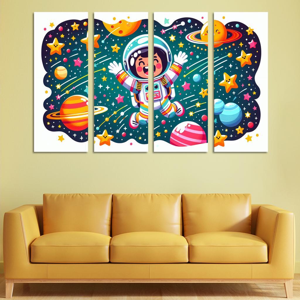 Astronaut Adventure 4 Piece HD Modern Canvas Panels-Original Frame